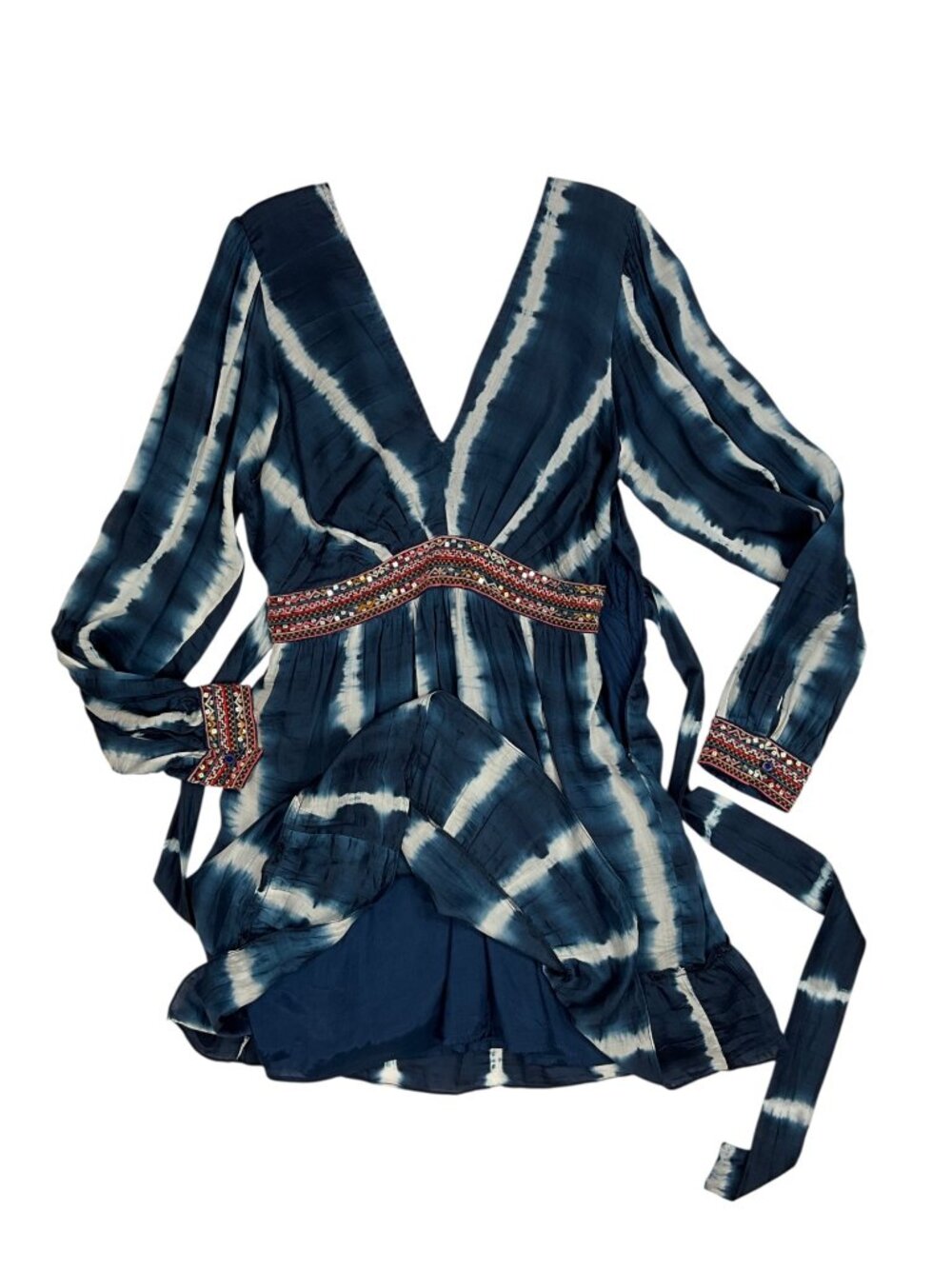 Anthropologie Verb by Pallavi Singhee Beaded Tie-Dye Mini Dress M Blue - Picture 9 of 16